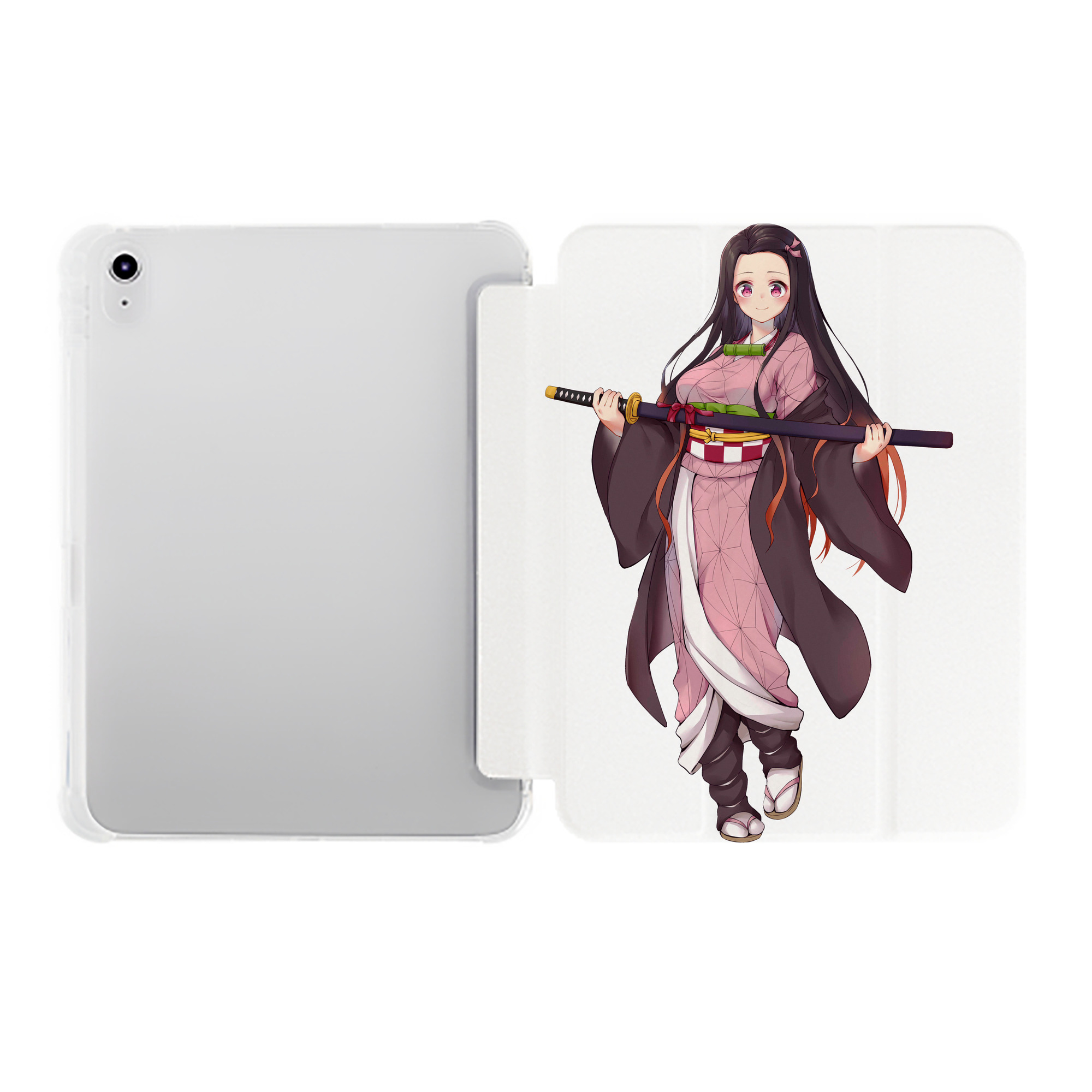 （画像用） 鬼滅の刃（きめつのやいば）竈門 禰󠄀豆子／かまど ねずこ Kamado Nezuko IPad ケース ペン収納付き 三つ折りスタンド PUレザー×シリコン 対応機種9.5/10.5/10.9インチ